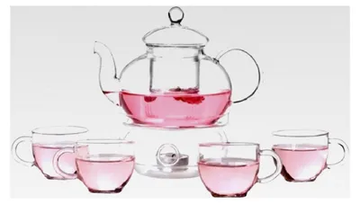Produktbild von Glas-Teekannen-Set, hitzebeständig, mit Stövchen und 4 Teetassen