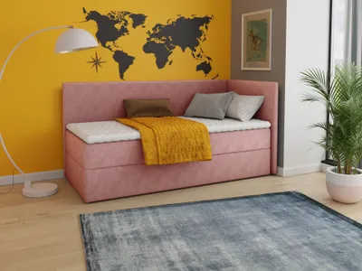 Produktbild von Boxspringbett Flame mit Bettkasten - Einzelbett mit Bonell-Matratze und Topper, Polsterbett, Universelle Bettseite, Bett, Schlafzimmer, Kinderzimmer (Pink (Kronos 29), 100 x 200 cm)