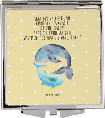 Produktbild von Mr. & Mrs. Panda Schminkspiegel Walfisch Thunfisch - Gelb Pastell - Geschenk, Witz, Kleiner Spiegel, Kosmetikspiegel, Spruch Lustig, Lustige Sprüche, Wal, Frauen, Mini