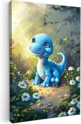 Produktbild von Wanddeko 60x90 cm - Kinder Jungen - Dino - Blau, Wandbilder, Wanddeko Wohnzimmer, Bild