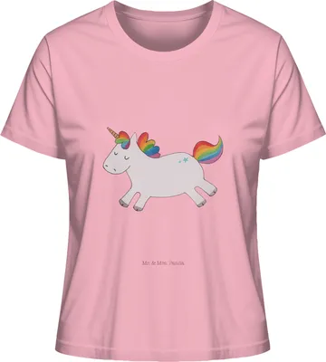 Produktbild von Mr. & Mrs. Panda Damen Oberteil Einhorn Happy Größe M - Baumwolle Pink - Geschenk, Lebensfreude, Baumwoll T-Shirt, Unicorn, Spaß, Jerseyshirt, Freude, Baumwollshirt