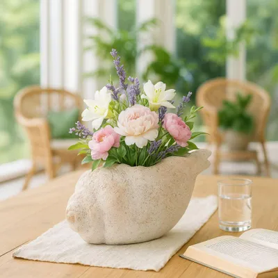 Zdjęcie produktu dla Wazon z beżowej ceramiki w kształcie muszli 35x23x18 cm