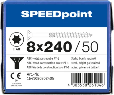 Produktbild von ABC SPEEDpoint Holzbauschraube Senkkopf T40 Teilgewinde Schabenut A2J 8x240mm (50)