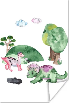Produktbild von MuchoWow® Poster Dinosaurier - Kinderzimmer - Wolken - Jungen - Mädchen - Kinder - Kinder 80x120 cm - Papierdruck