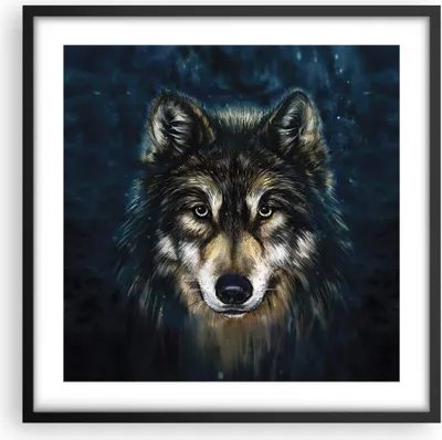 Produktbild von Gerahmtes Poster - Schwarzer Rahmen - Wolf Dunkel Grafik - 50x50 cm - Wand Bild - Wanddeko - Wandbilder - Kunstposter - Wandposter - Bilderrahmen - Bilder - Kunstdruck - P2BAC50x50-4845
