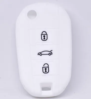 Immagine prodotto di Coperchio della chiave dell'auto Coperchio protettivo in silicone bianco compatibile con Citroen C4 Picasso Jumpy Flip Peugeot Chiave pieghevole a 3 pulsanti