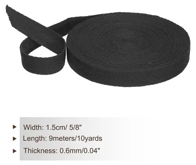 Produktbild von Baumwollband Baumwolle Gurtband 15mm x 9m, Schr?gband Baumwoll Nahtband K?perband Saumband Einfassband Stoffband Webband zum N?hen fš¹r DIY Basteln Stricken Verpackungen, Schwarz