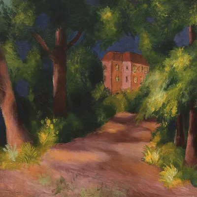 Zdjęcie produktu dla August Macke obraz drukowany - Czerwony dom w parku, 1914 (100 x 100 cm)