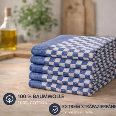 Produktbild von Betz 5er Set 50x70cm Geschirrtücher Baumwolle Meinor extrem strapazierfähig und saugstark trocknergeeignet - Gastronomiequalität - Geschirrtücher blau