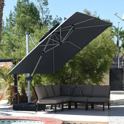 Produktbild von PURPLE LEAF Sonnenschirm 300 x 300 cm Ampelschirm Quadratischer Außenbereich Alu Doppelsonnenschirm 360° Rotation, Sonnenschutz UV50+, Grau