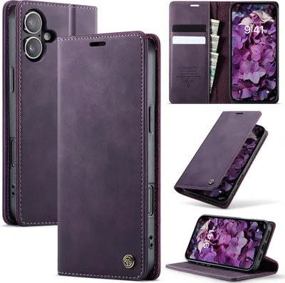 Produktbild von Handyhülle für iPhone 17 Hülle Leder mit RFID Schutzhülle Klapphülle Magnet Kartenfach Standfunktion Lila