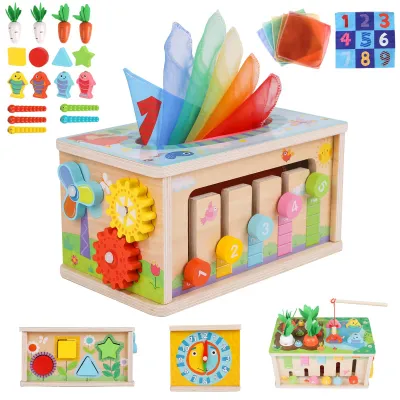 Obrázok produktu pre Drevená hračka 6-v-1, Montessori hračka, pre batoľatá, 1 rok, drevo, farebná, vzdelávacia hračka