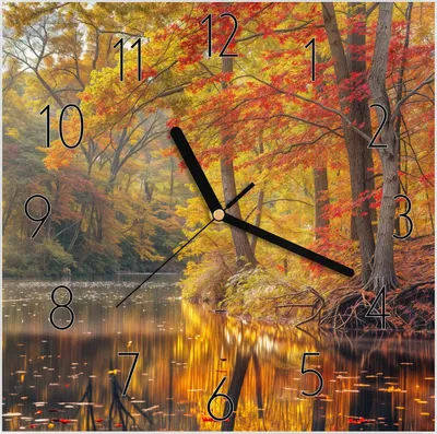 Produktbild von Wanduhr aus Glas mit Motiv Herbstwald See- 30 x 30 cm - inkl. Aufhängesystem