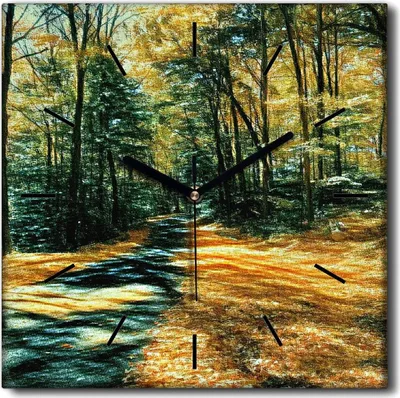 Produktbild von Coloray Uhr auf Leinwand 30x30 cm Wand Uhr Dekoration Wohnzimmer Segeltuch schwarze Hände -Herbstwaldniederlassungen.