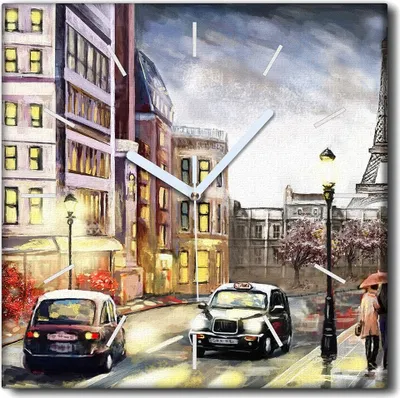 Produktbild von Coloray Uhr auf Leinwand 30x30 cm Wand Uhr Dekoration Wohnzimmer Segeltuch weiße Zeiger -Eiffelturm Paris.