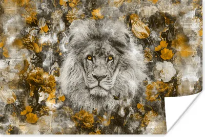 Produktbild von MuchoWow® Poster Löwe - Blumen - Zeitung 90x60 cm - Schlafzimmer