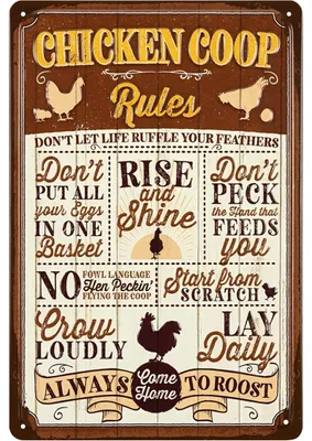 Produktbild von LANOLU Retro Blechschild Hühnerstall-Regeln, Hühner Schild, Geschenk für Hühnerliebhaber, Hühner Geschenke, Hühnerstall 20x30cm