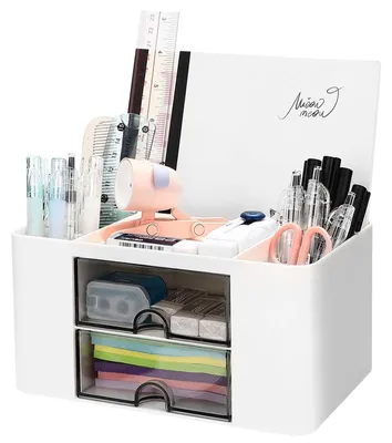 Schreibtisch-Organizer mit 5 Fächern und transparenter Schublade, Kunststoff