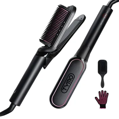Immagine prodotto di Piastra per capelli arricciacapelli 2 in 1 - Spazzola lisciante - Vetroceramica - 5 livelli di temperatura - Nero