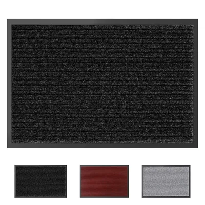 Produktbild von Fußmatte rutschfeste Fußmatte für Innen & Außen, Fußmatte mit zwei Streifen,60x90cm, PVC-Rückseite,Fußmatte Eingang, rutschfeste Fußmatte,Schwarz