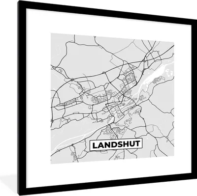 Produktbild von MuchoWow® Gerahmtes Poster Karte - Deutschland - Landshut - Karte - Stadtplan 40x40 cm - Poster mit Schwarzem Bilderrahmen Wandposter Rahmen Foto Bilder - Poster - Plakat im Rahmen