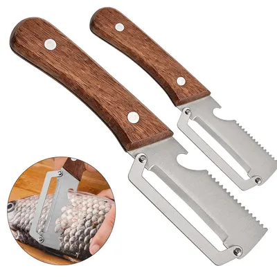 Produktbild von 2PCS Gemüseschäler 3-in-1, Edelstahl Kartoffelschäler mit Holzgriff, Julienne Schäler, Flaschenöffner, Peeler für Obst, Gemüse & Fisch