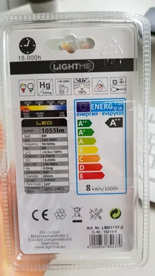 Imagen del producto de Bombilla LED LightMe, tipo filamento, forma de bombilla A60, 8W (equivalente a 75W), casquillo E27, transparente, 1055 lúmenes, luz blanca cálida, 2700K