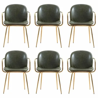 Produktbild von Casa Padrino Luxus Kunstleder Esszimmer Stuhl 6er Set mit Armlehnen Grün / Gold H. 84 cm