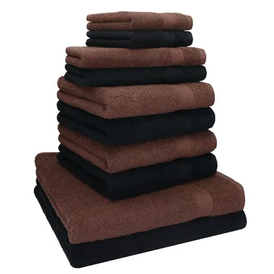 Produktbild von Betz 10-tlg. Handtuch-Set PREMIUM CLASSIC 2 Duschtücher 4 Handtücher 2 Gästetücher 2 Seiftücher Farbe: nussbraun & schwarz
