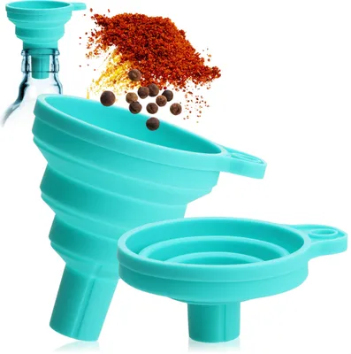 Produktbild von com-four® 2x faltbarer Trichter - Gießhilfe zum Ein- und Umfüllen - zusammenklappbarer Silikontrichter - Einfüllstutzen für Küche und Haushalt - Umleiter aus weichem Silikon