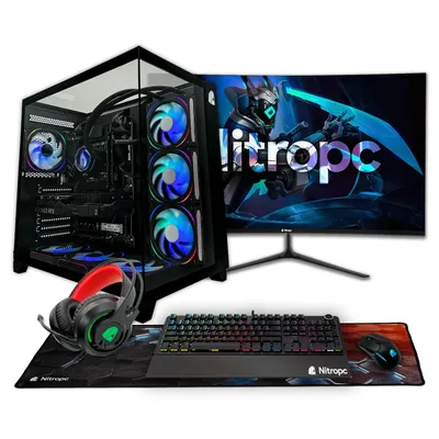 Immagine prodotto di Nitropc Gaming PC Pack Diamond - Intel Core i7-12700KF, NVIDIA RTX 5060 8GB, 32GB DDR4, M.2 1TB, Nero - Monitor 27" FullHD
