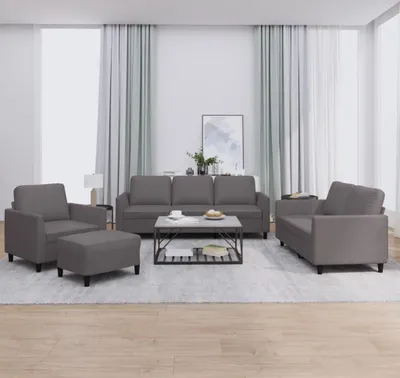 Produktbild von Cloris Designermöbel 4-tlg. Sofagarnitur mit Kissen Grau Kunstleder 2024 Neu