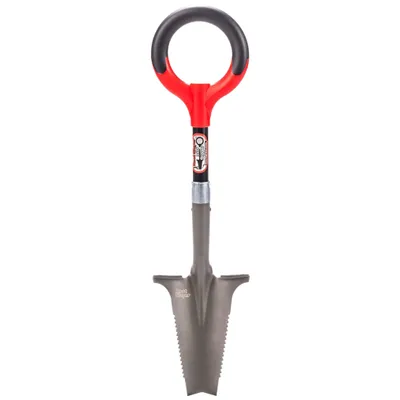 Produktbild von Root Slayer Mini Wurzelspaten mit Stiel, Minispaten, Klinge mit Zähnen zum Schneiden der Wurzeln Schneidspitze & Wurzelsäge, rot