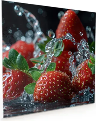 Produktbild von Küchenrückwand Spritzschutz Glas mit Motiv Frische Erdbeeren 40 x 40 cm
