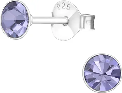 Produktbild von Ohrringe 925 Sterling Silber Ohrstecker mit Kristall 4mm in verschiedenen Farben Farbe - Lila