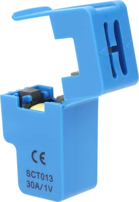 Imagen del producto de Transformador de abrazadera para medición de corriente, tipo "Spit Core Sensor", con componentes ABS, modelo SCT013?030, capacidad de 30A