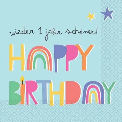 Papierservietten Happy Birthday 33x33 cm, 16 Stück, mit Spruch