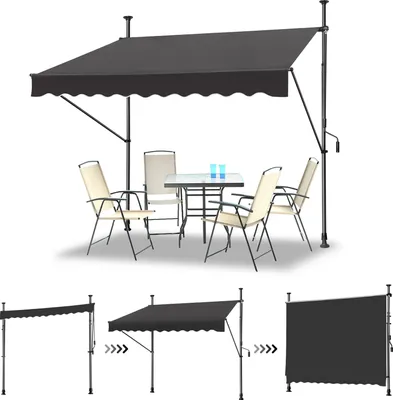 Produktbild von LZQ 300x120cm Klemmmarkise Einziehbar Balkonmarkise mit Handkurbel Balkon Markise Sonnenschutz ohne Bohren Höhenverstellbar Dunkelgrau
