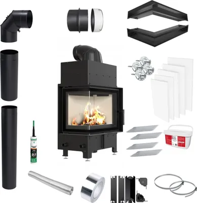 Produktbild von Kamineinsatz Kaminofen KRATKI FLOKI S Links Leistung 8kW KOMPLETTSET zum EINBAU