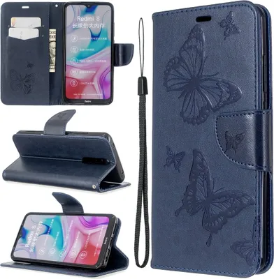 Produktbild von Mobigear Butterfly  Xiaomi Redmi 8 Hülle Klapphülle Geldbörse - Blau