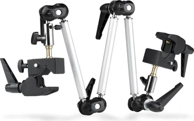 Produktbild von Walimex Universal Gelenkarm mit Superklemmen belastbar bis 2 kg, 3 Segmente mit Metallkugelgelenken, 360° drehbar, 5/8 Zoll Doppelspigot mit 1/4 und 3/8 Zoll Gewinde