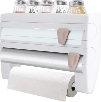 Produktbild von Wandrollenhalter mit Ablage und Folienschneider für Küchenrolle und Aluminiumfolie (Weiß)