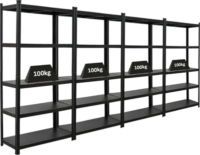 Produktbild von Mega Deal | 4x All Black Series Schwerlastregal Ragnar | HxBxT 180x90x40cm | Fachlast 100kg | Matt Schwarz