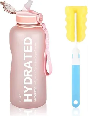 Produktbild von Famanu Wasserflasche 2,2 Liter mit Strohhalm und Zeitmarkierungen - BPA-frei