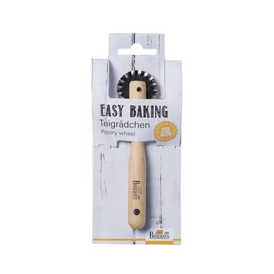 Immagine prodotto di Birkmann Easy Baking Teigrädchen Gewellt, Teigschneider, Teigrad, Teigtaschenrad, Buchenholz / Metall, 15 cm, 340565