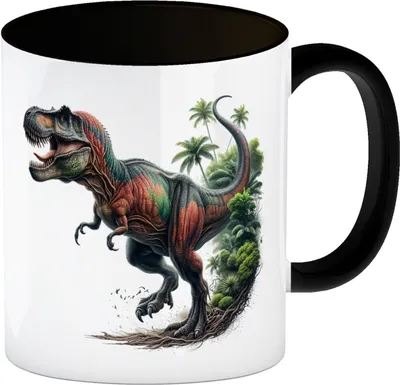Produktbild von T-Rex Dinosaurier Kaffeebecher in schwarz