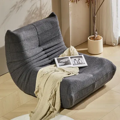 Produktbild von MODFU Schlafsofas Klassische Sessel Lazy Sofa mit Rückenlehne und Fußstütze, Doppelsofa Indoor-Sitzkissen faltbarer Meditationsstuhl für Wohnzimmer- Teddysamt, Grau