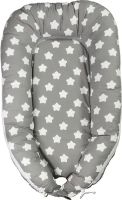 Produktbild von Puckdaddy Babynest Finja 105x60cm mit Sterne Punkte Muster in Grau mit Reißverschluss
