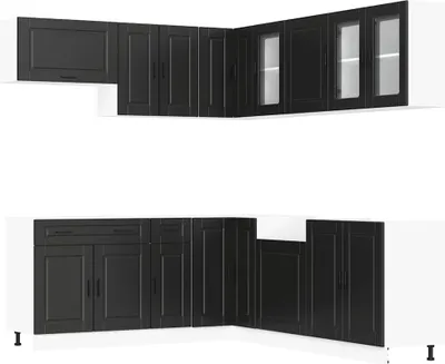 Produktbild von 11-tlg. Küchenschrank-Set Porto Schwarz Holzwerkstoff