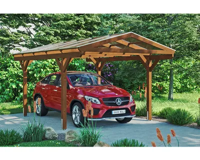 Produktbild von Einzelcarport SKAN HOLZ Westerwald inkl. Pfostenanker 362 x 541 cm nussbaum